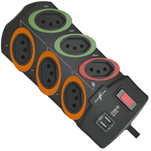 FILTRO DE LINHA DANEVA DN1795 6 TOMADAS E USB GRAFITE