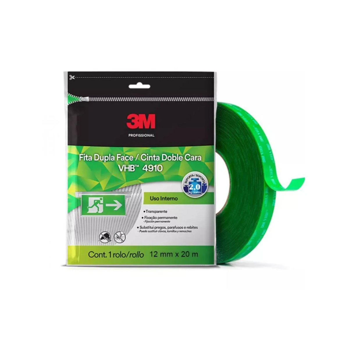 FITA DUPLA FACE 3M VHB 4910 12MM X 20M TRANSF.