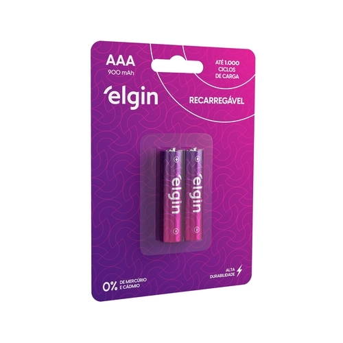 PILHA RECARREGÁVEL ELGIN AAA 900MAH COM 2 UNIDADES