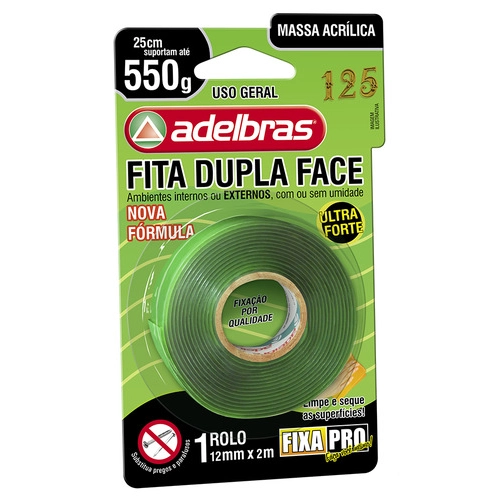 FITA DUPLA FACE ADELBRAS 12MM X 2M BLISTER TRANSPARENTE