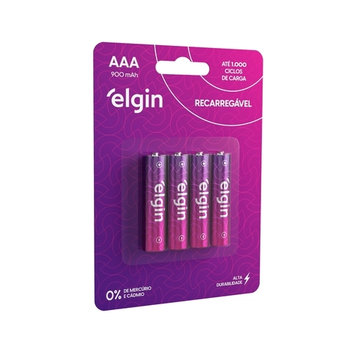 PILHA RECARREGÁVEL ELGIN AAA 900MAH BLISTER COM 4 UNIDADES