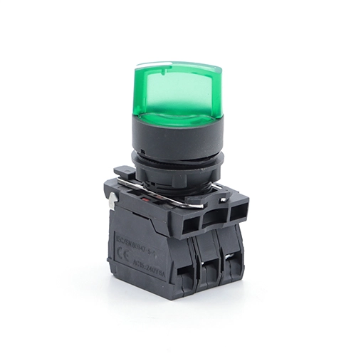 COMUTADOR NAZDA 2 POSIÇÕES MANOPLA CURTA COM SINALIZADOR 1NO+1NC 220V VERDE