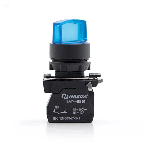 COMUTADOR NAZDA 2 POSIÇÕES MANOPLA CURTA COM SINALIZADOR 1NO+1NC 220V AZUL