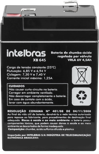 BATERIA VRLA 6V XB 645 4,5AH INTELBRAS