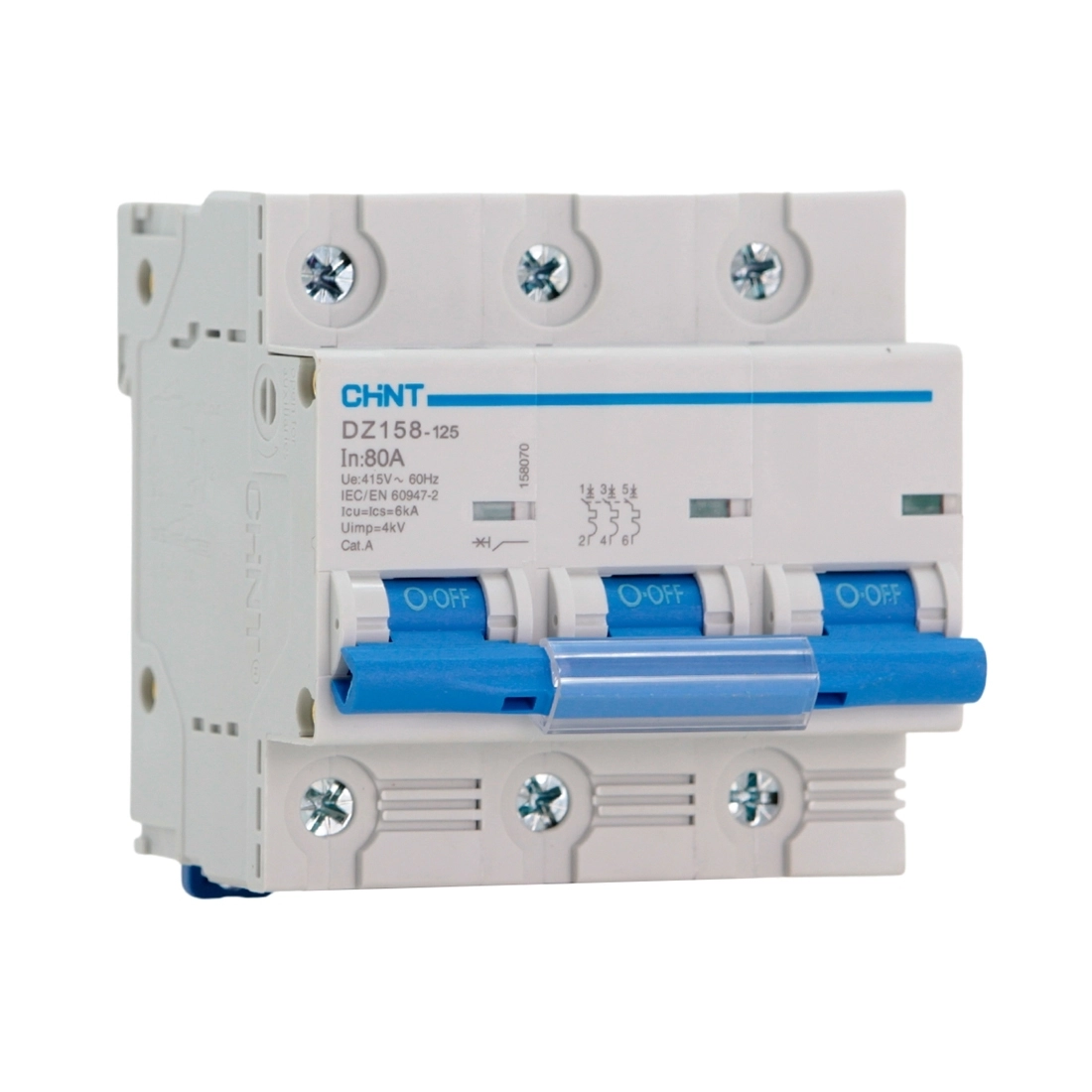 DISJUNTOR CHINT G DZ158-125 6KA(R) 3 POLOS 80A CURVA C (DJ380)