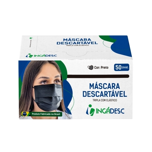 MÁSCARA RESPIRATÓRIA DESCARTÁVEL INGADESC TRIPLA PROTEÇÃO ADULTO PRETA