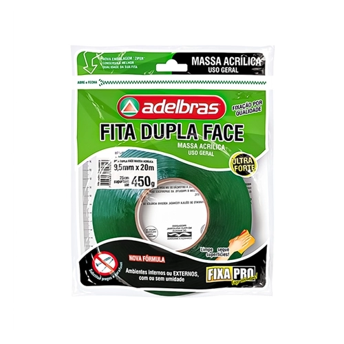 FITA ADELBRAS DUPLA FACE 9,5MM X 20 METROS BLISTER TRANSPARENTE