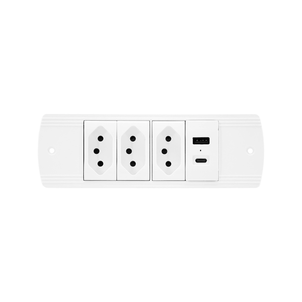 RÉGUA PARA CAIXA DUTOTEC QM 18703.02 SÉRIE 170 3 TOMADAS + USB BRANCO