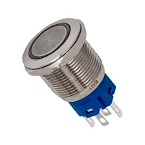 BOTÃO ON/OFF 19MM PRATA 220V 3A COM LED AZUL 12V