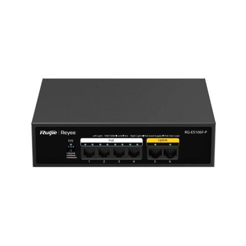 SWITCH RUIJIE/REYEE RG-ES106F-P 4P FAST POE+ / 2P UPLINK FAST