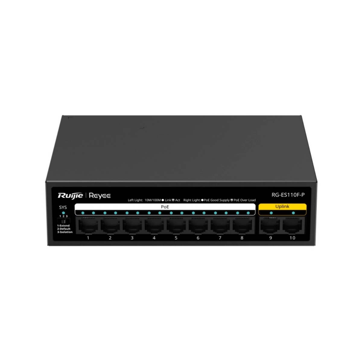 SWITCH 8 PORTAS FAST POE+ / 2 PORTAS UPLINK FAST RG-ES110F-P RUIJIE/REYEE - SOHO