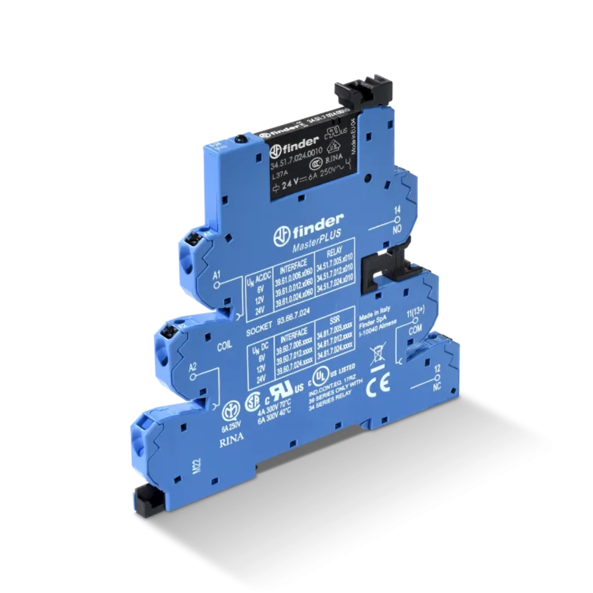 RELÉ MODULAR FINDER 396100240060 INTERFACE MASTER PLUS EMR 24V CONEXÃO PUSH-IN COM PORTA FUSÍVEL