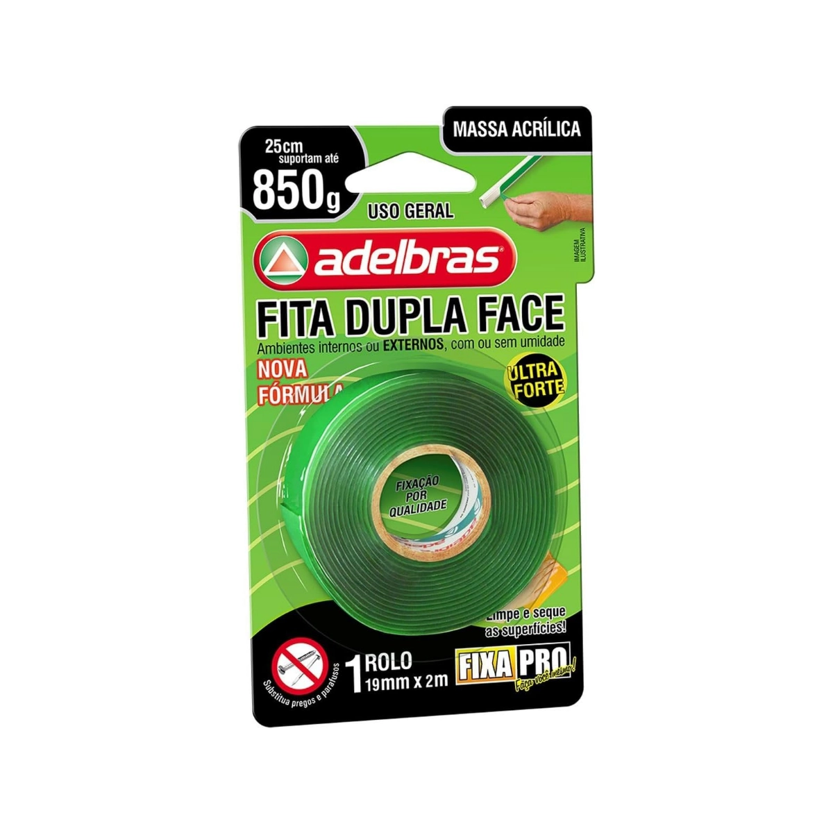 FITA DUPLA FACE ADELBRAS 19MM X 2 METROS - BLISTER TRANSPARENTE