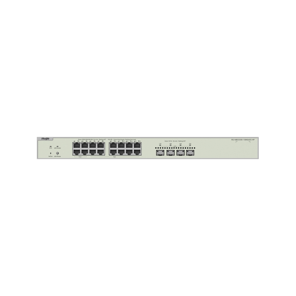 SWITCH POE GERENCIÁVEL (L2) RUIJIE/REYEE RG-NBS3300-16MG4XS-HP 20 PORTAS (16 PORTAS 2,5GE + 04 PORTAS SFP+)