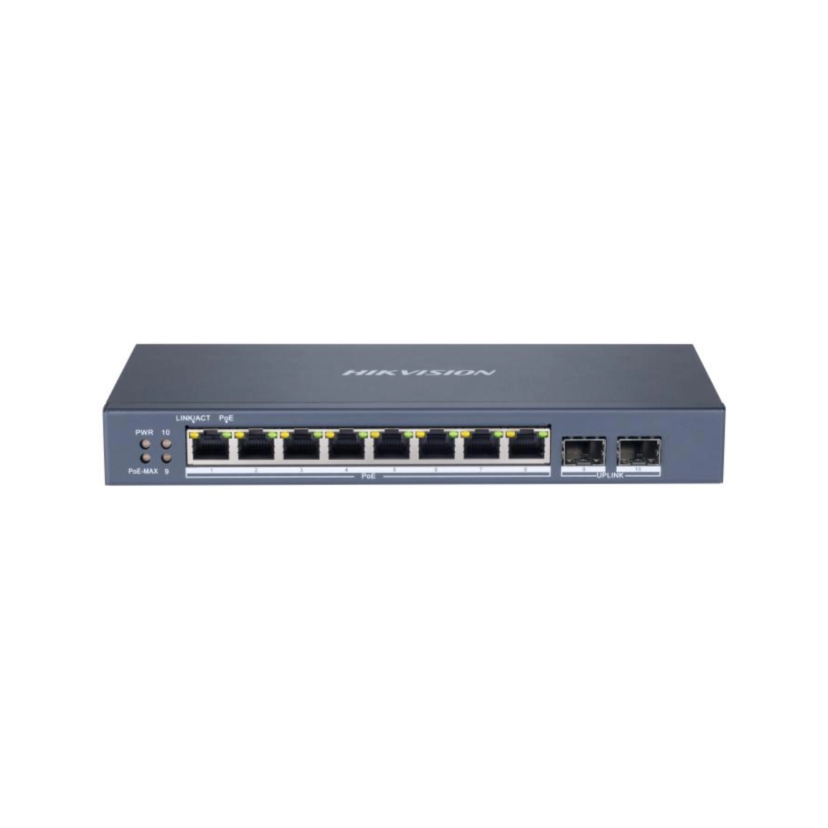 SWITCH GERENCIÁVEL HIKVISION DS-3E1510P-SI 8 PORTAS GE POE RJ45 + 2 PORTAS FIBRA ÓPTICA