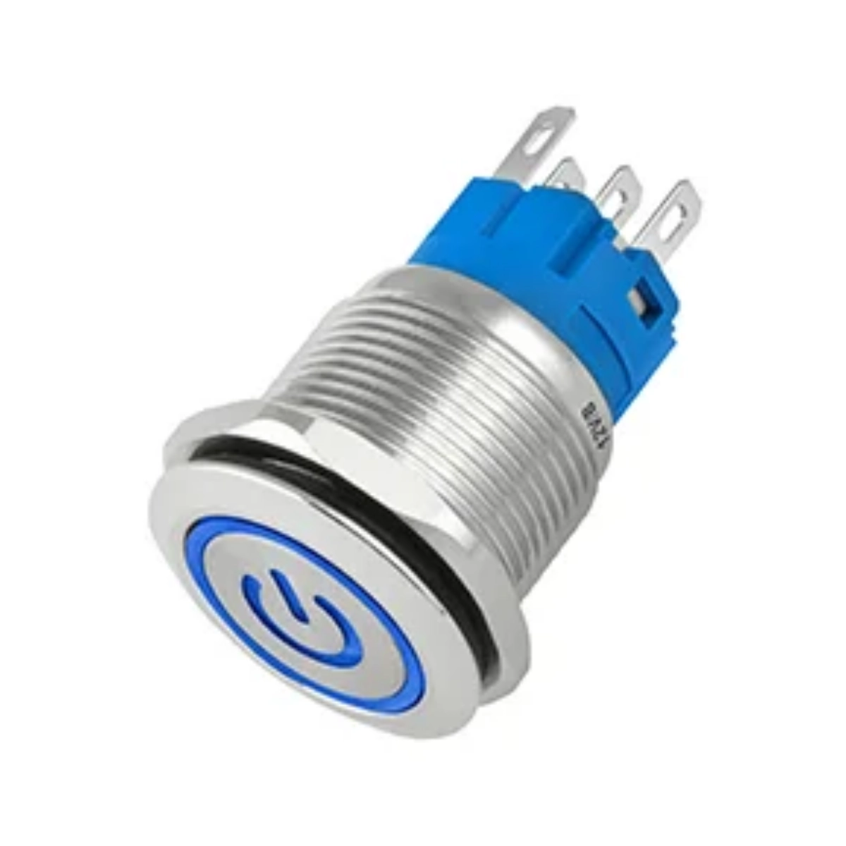 BOTÃO PUSH-BUTTON STORM 19MM PRATA 220V 3A COM LED AZUL 12V