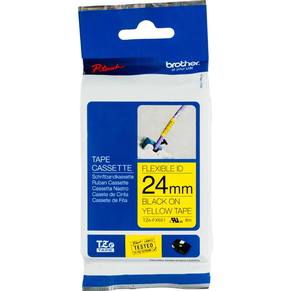 Fita Brother Brother TZEFX651 Fita 24mm Preto/amarelo para Projetos Profissionais