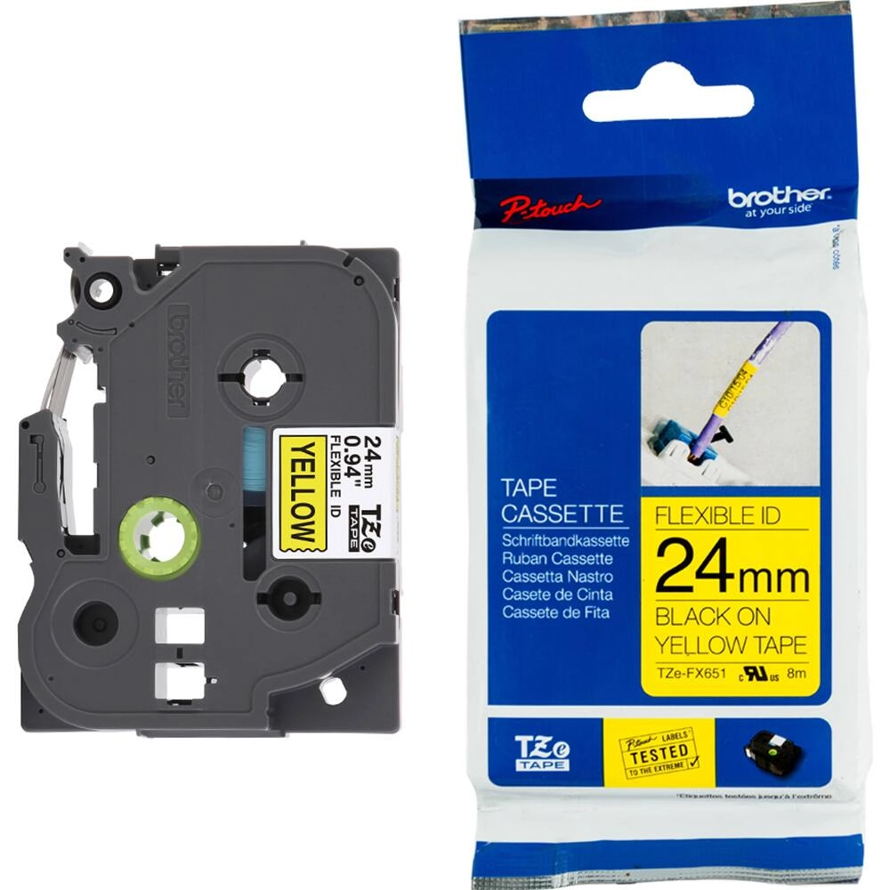 Fita Brother Brother TZEFX651 Fita 24mm Preto/amarelo para Projetos Profissionais