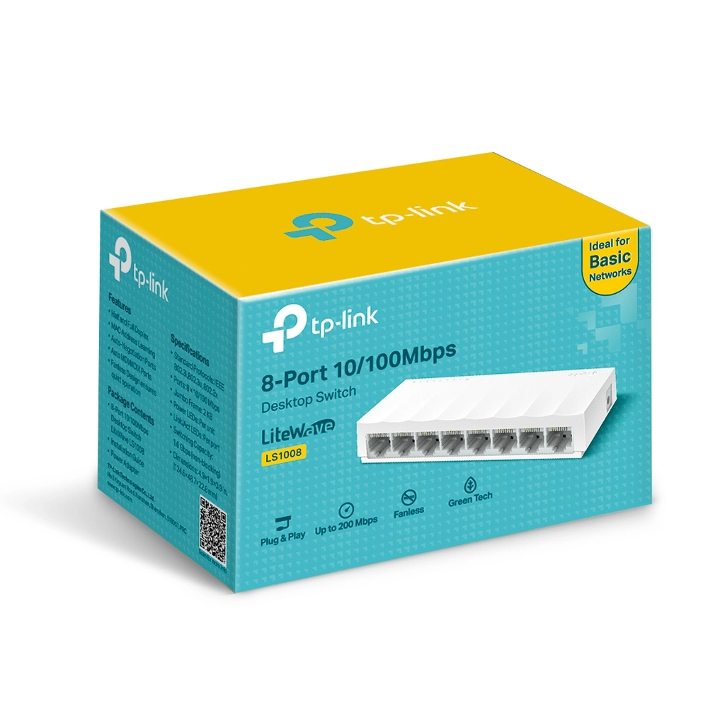 Switch TP-Link LS1008 8 Portas 10/100 para Rede Cabeada