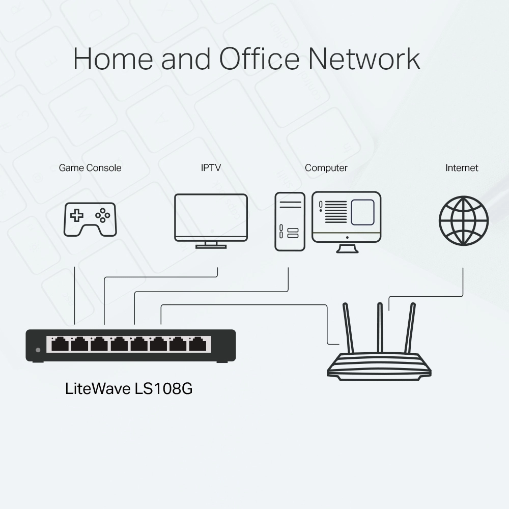 Switch TP-Link LS108G 8 Portas Gigabit 10/100/1000 para Rede Cabeada