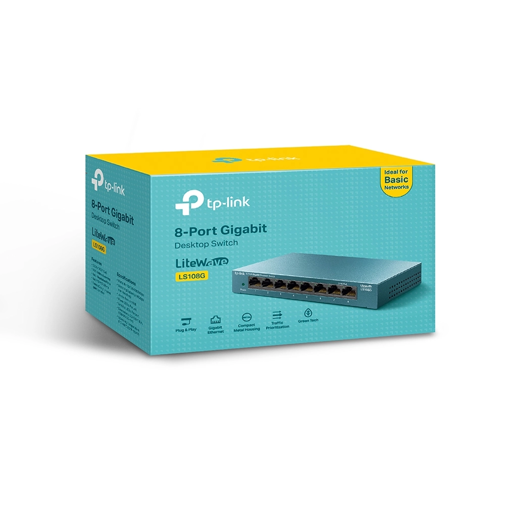 Switch TP-Link LS108G 8 Portas Gigabit 10/100/1000 para Rede Cabeada