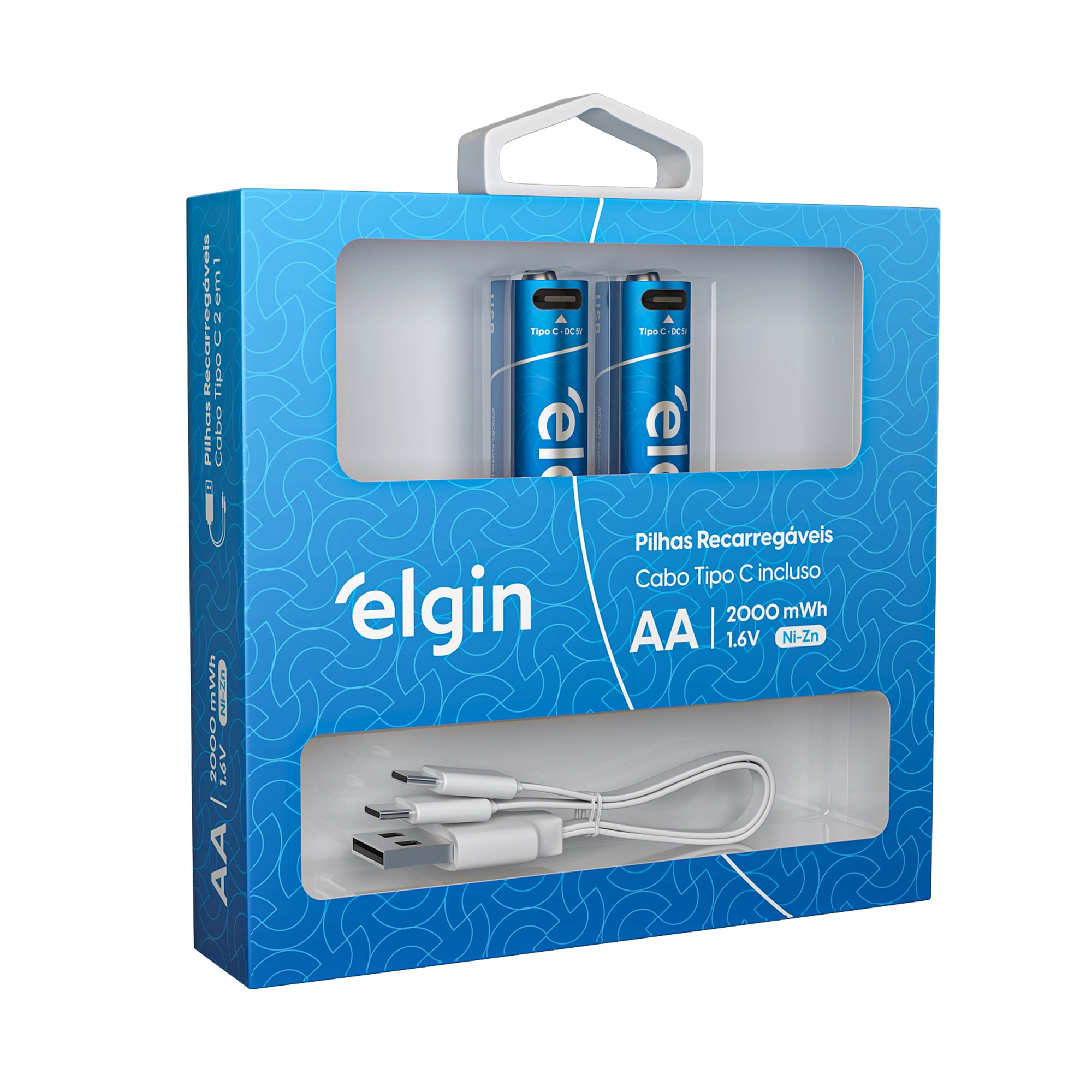 Pilha Recarregável Elgin AA 1200mAh USB Tipo-C com 2 Unidades para Eletrônicos