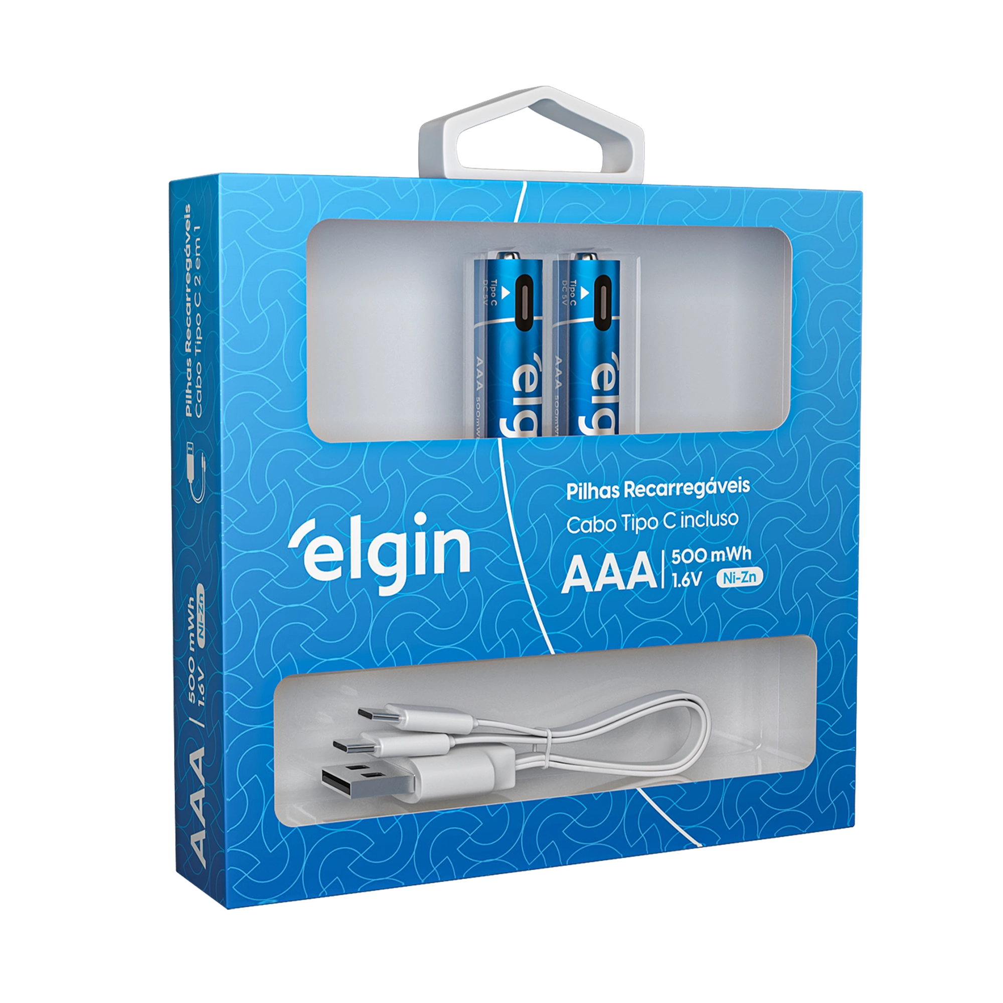 Pilha Recarregável Elgin Aaa 300mAh Cabo Tipo C com 2 para Projetos Profissionais