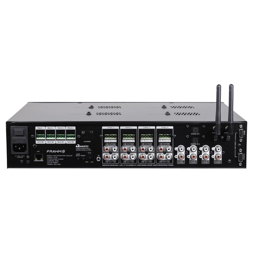 Amplificador Multiroom Frahm FMR4 2BT 4x160W RMS Estéreo para Áudio Ambiente
