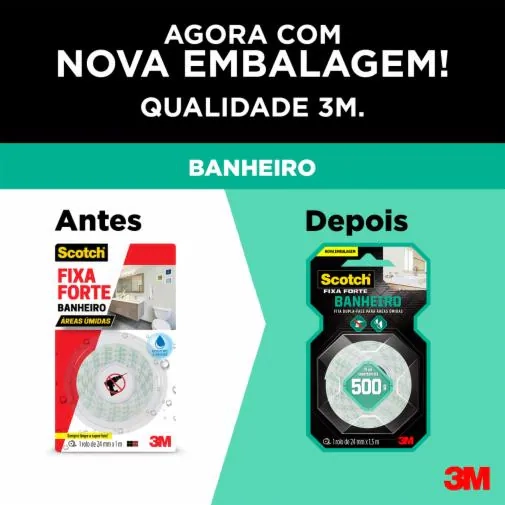 FITA DUPLA FACE FIXA FORTE BANHEIRO 24MM 1,5M 3M