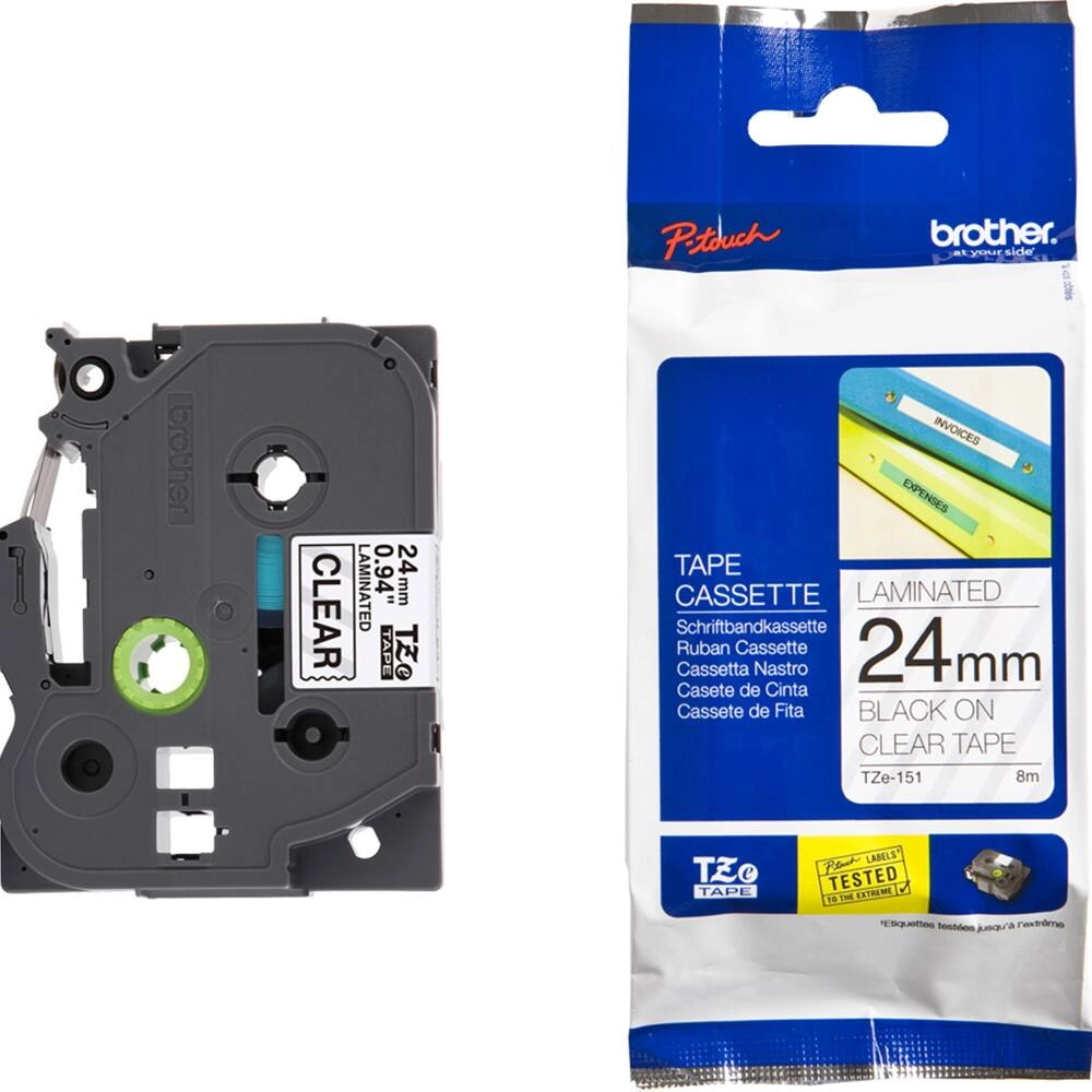FITA BROTHER TZE151 24MM PRETO/TRANSPARENTE