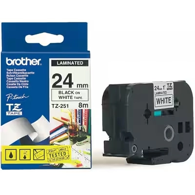 FITA BROTHER TZES251 24MM PRETO/BRANCO