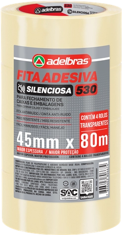 FITA ADESIVA BOPP ADELBRAS 530 TRANSPARENTE SILENCIOSA 45MM X 80M