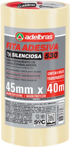 FITA ADESIVA BOPP ADELBRAS 530 TRANSPARENTE SILENCIOSA 45MM X 40M