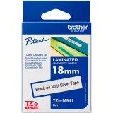 FITA PARA ROTULADOR BROTHER TZESM941 18MM PRETO SOBRE PRATA FOSCO