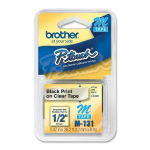 FITA PARA ROTULADOR BROTHER M131 12MM PRETO SOBRE TRANSPARENTE