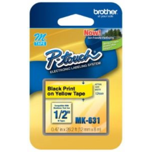 FITA PARA ROTULADOR BROTHER MK631 12MM PRETO SOBRE AMARELO