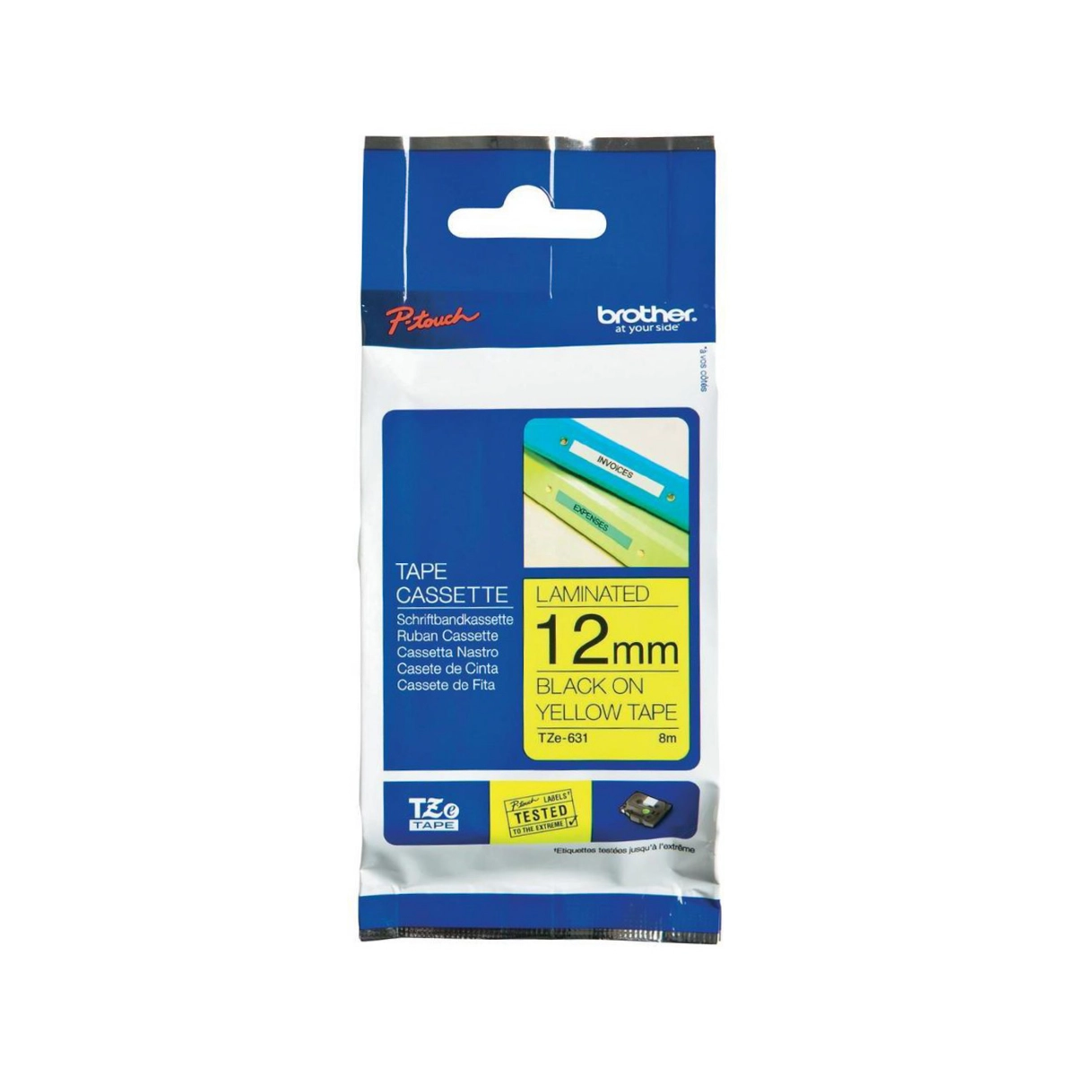 FITA PARA ROTULADOR BROTHER TZE631 12MM PRETO SOBRE AMARELO 1 UNIDADE