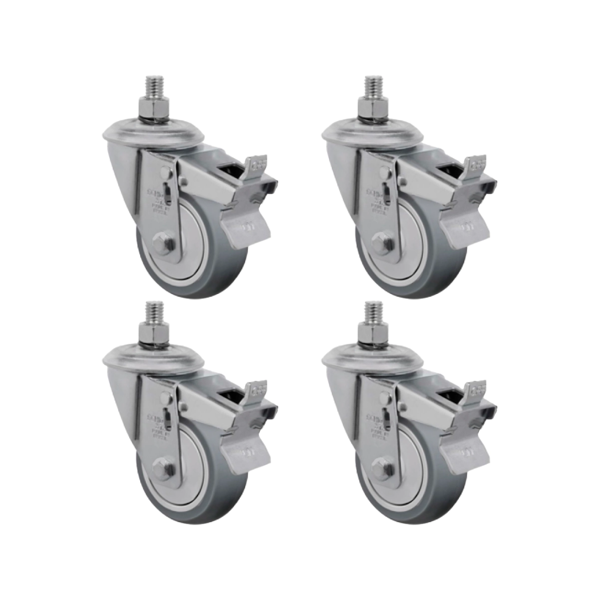 KIT RODIZIO C/ 4 RODAS DE TERMOPLÁSTICO PVC CINZA