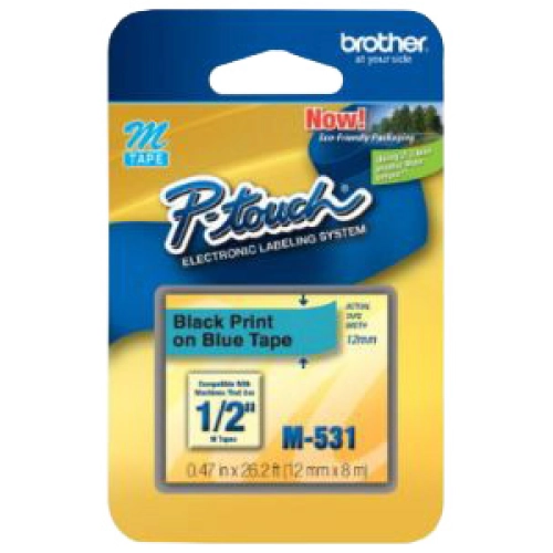 FITA PARA ROTULADOR BROTHER M531 12MM PRETO SOBRE AZUL