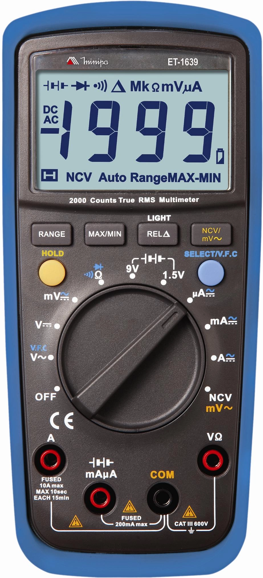 MULTIMETRO DIGITAL ET-1639 CAT III 1/2 DIG./TR MINIPA